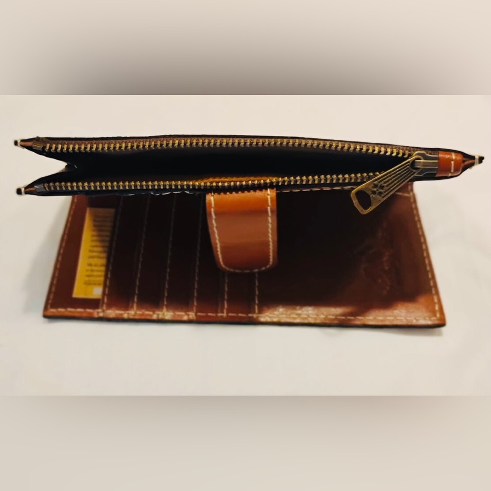 Patricia Nash Nazari Cognac Brown Leather RFID Wallet with Zip and Snap - Picture 5 of 10